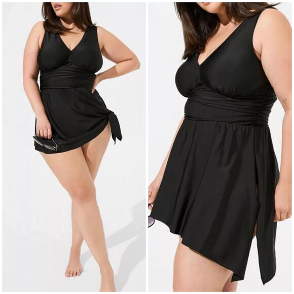 torrid Other - Torrid Wireless Short Asymmetrical Swim Dress with Brief Black Plus Size 4X 4